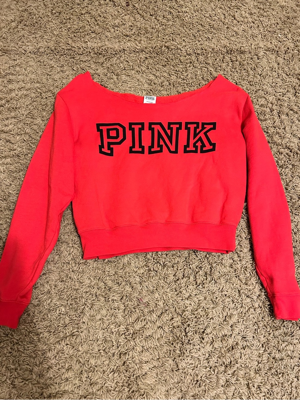 Victoria Secret PINK red and black logo off the shoulder sweatshirt size small